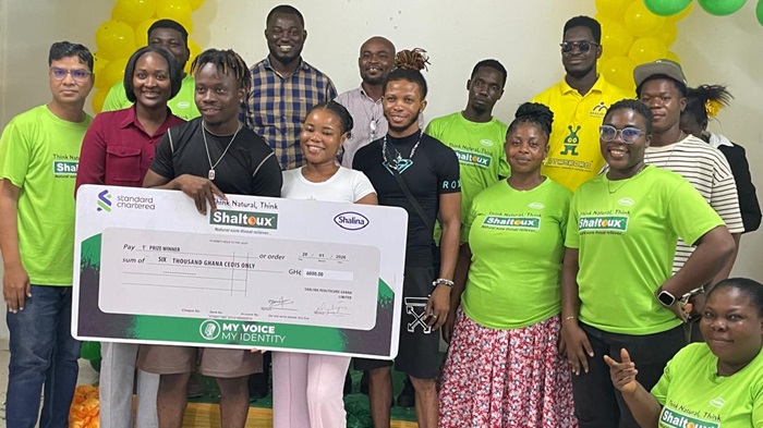 Top three winners of the My Voice My Identity Season 4, My Shaltoux Moment contest with staff of Shalina Healthcare.