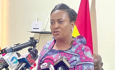 COP Lydia Yaako Donkor (right), Director-General of the Criminal Investigations Department, giving a brief on the arrested alleged criminals