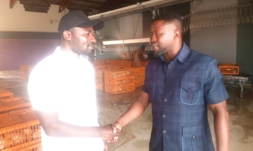 Kelvi Ocran (right), Coordinator, National Broiler Project Directorate, Ministry of Special Initiatives, with Nana Nketia Boakye of Aglow Farms Limited