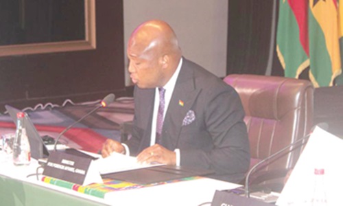 Samuel Okudzeto Ablakwa (right), the Minister of Foreign Affairs, speaking at the event  