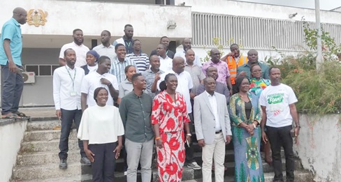 Prof. Nana Ama Brown Klutse (3rd from left, front row), Chief Executive Officer of the EPA, and Joseph Nelson (3rd from right, front row), the Western Regional Minister, with other officials after the courtesy call