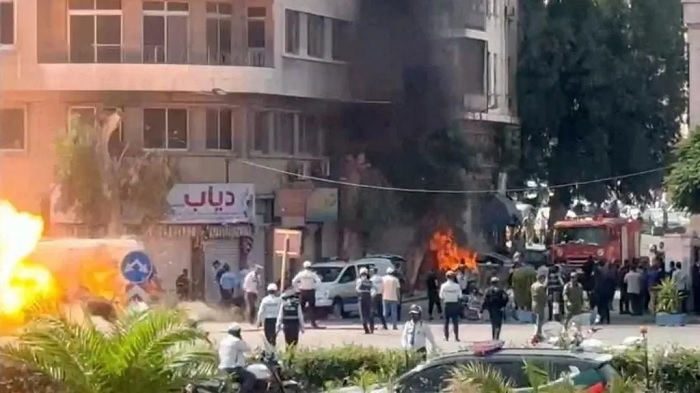 Videos and images on social media showed emergency services working around flames and damage caused by apparent explosions