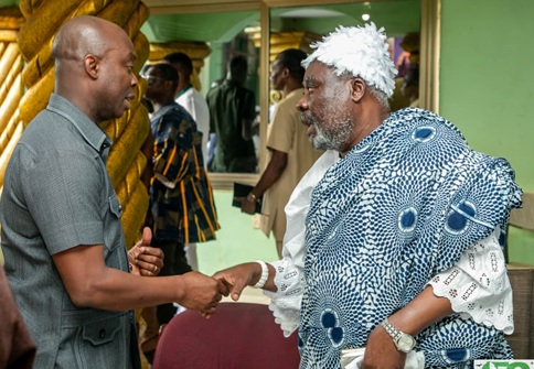 The Paramount Chief of the Nungua Traditional Area (Nungua Mantse), Oboade Notse King Professor Odaifio Welentsi III, interacting with Dr Hugh C.A Brown,  Chief Executive of the Forestry Commission.