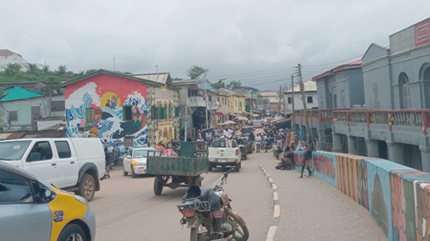 The streets are painted in preparation for the festival