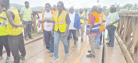 Prof. Klutse (middle arrowed) with officials of the EPA visited sites impacted by illegal mining activities to asses the extent of damage
