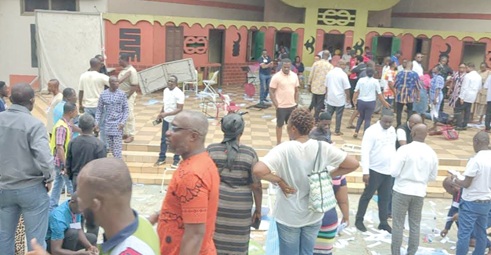 Some party members in Bantama observing the situation in disbelief after the destruction of the electoral materials (left) Some party members in Bantama observing the situation in disbelief after the destruction of the electoral materials (left)