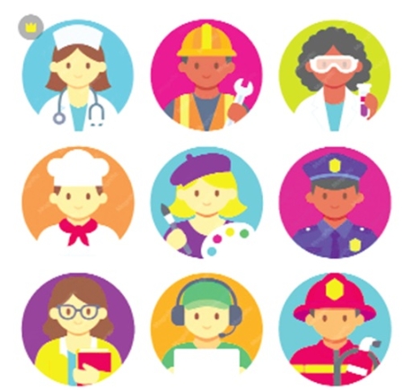 Children dressed in uniforms of various professions