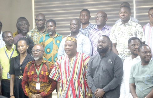 Christopher Nana-Banyin Yalley (3rd from right), Deputy Executive Secretary of the Energy Commission; Rev Harry Nii Kwatei Owoo (middle), Chief Director, Greater Accra Regional Coordinating Council, and Kankam-Boadu (3rd from left) from the Office of the Head of the Local Service with other participants in the workshop. Picture: ESTHER ADJORKOR ADJEI.