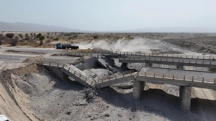 Images shared on Friday showed a damaged bridge in Iran's southern Hormozgan province