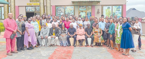 Addo Gyamfi (seated middle), Ashanti Regional Director of Ghana TVET Service, with Michael Boateng (2nd from right), National Project Officer of UNESCO; Prof. Hannah E. Acquaye (3rd from right), Consultant; Dzigbordi Adzaho (3rd from left), Director of Guidance and Counselling of the Ghana TVET Service, and other dignitaries and participants. Picture by  Caleb Vanderpuye