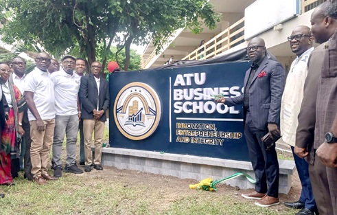 Prof. Ernest Kofi Abotsi (3rd from right ), Chairman of the Governing Council of the Accra Technical University, after cutting the tape to unveil the School of Business 