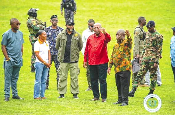 President John Mahama (middle) visited the Ho stadium during his recent visit to the Volta Region