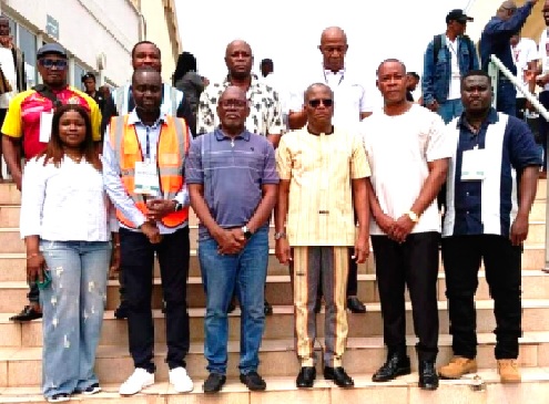 Frederick Lartey Otu (front row 3rd from right) and Richard Akpokavie (from row 3rd from left) in a pose with the newly elected executives