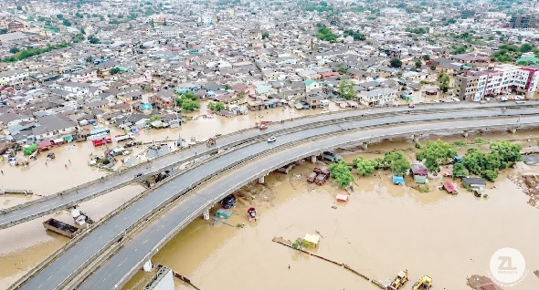 Aerial view of some submerged areas after the heavy downpours