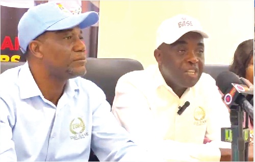 Dr George Oti Bonsu (right), Founder, The Base Movement, speaking at the press conference. With him is Jacob Osei Yeboah (left), the Chief Operations Coordinator