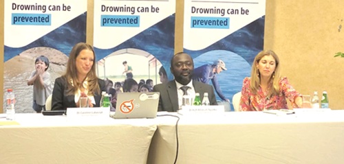 Dr Caroline Lukaszyk (left), Technical Officer for Unintentional Injury Prevention at the World Health Organisation, Prof. Emmanuel Nakua, a member of  the KNUST research team, and Rebecca Bavinger, representative of Bloomberg Philanthropies, at the media engagement