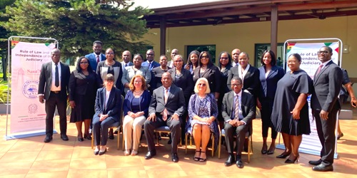 Justice Tanko (seated middle) and Laura Ranalli (seated 2nd from left), Italian Ambassador to Ghana, with judges and magistrates at the training