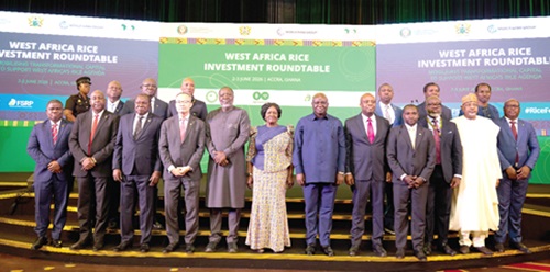 Prof. Naana Jane Opoku-Agyemang (middle), Vice-President; Eric Opoku (4th from right), Minister of Food and Agriculture, and Thomas Nyarko Ampem (3rd from right), Deputy Minister of Finance, with some officials at the event in Accra