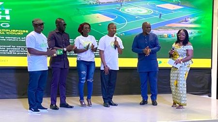 Audrey Anim Agyapong (3rd from left), President of the 2001 year group, Kweku Yeboah (3rd from right), member of the planning committee, with Eric Asare Opare, Assistant Headmaster of Academics at Abuakwa State College, and some members of the association launching the anniversary