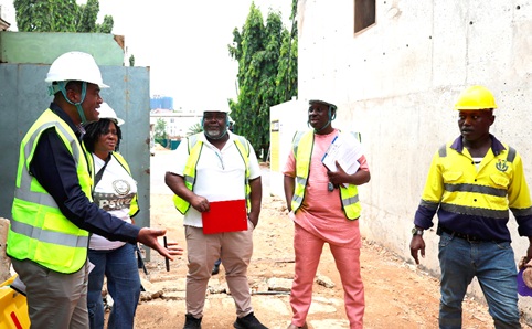 The compliance team of the Architects Registration Council, led by  Samuel M. Quartey (left) and Josephine Essie M. Kpesese (2nd from left), inspecting some construction projects in Accra