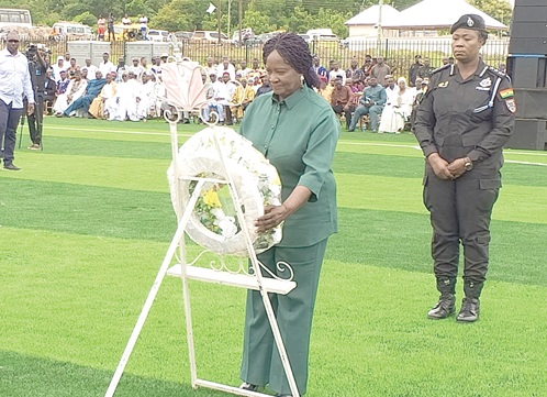 Vice-President Professor Naana Jane Opoku-Agyemang laying a wreath on behalf of Ghanaians