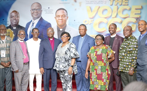 Rev. Dr Cyril Gershon Fayose (5th from right), General Secretary, Christian Council of Ghana, with Rev. Enoch Nii Narh Thompson (4th from left), Chairman, Christian Council of Ghana; Dr Joyce Larko Steiner (4th from right) and other council members. Picture: BENEDICT OBUOBI