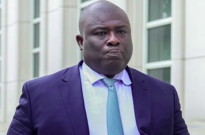 Asante Berko, former banker at Goldman Sachs Group Inc, exits federal court in New York, on July 27, 2026. (Photo by Michael Nagle/Bloomberg)