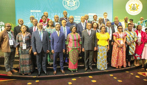 Prof. Naana Jane Opoku-Agyemang (5th from left), Vice-President, with Kwabena Mintah Akandoh (4th from left), Minister of Health; Rev. Dr Stephen Yenusom Wengam (5th from right), General Superintendent of Assemblies of God Ghana; Dr Grace Ayensu-Danquah (4th from right), Deputy Minister of Health, and other officials after the event. Picture: CALEB VANDERPUYE
