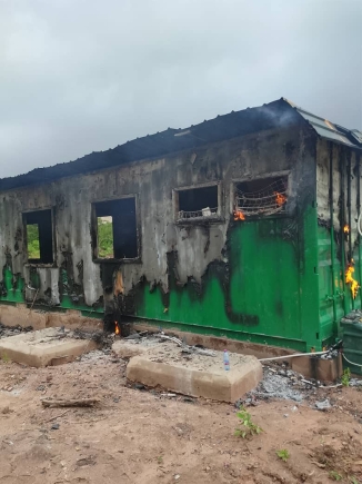 Mob destroys Forestry Commission timber checkpoint accommodation at Babatokuma in Kintampo area