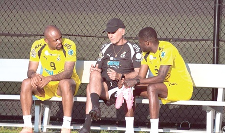 Carlos Queiroz plotting tactical plans with skipper Jordan Ayew and his deputy, Thomas Partey