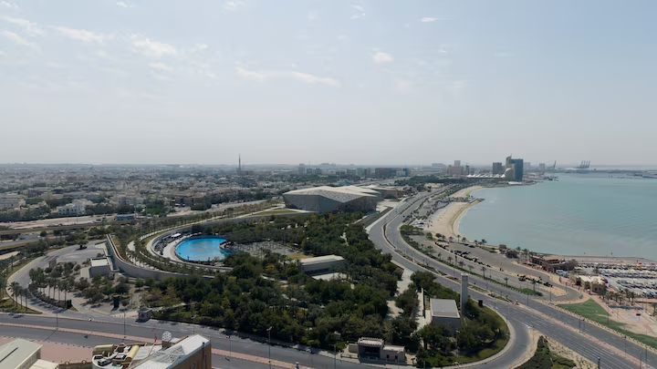 A drone view shows Kuwait City, in the aftermath of strikes by Israel and the U.S. on Iran, in Kuwait, February 28, 2026. REUTERS/Stephanie McGehee