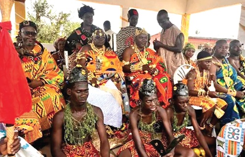 ­Nana Kofi Budu Sersah IV (right), Odzikro of Gomoa Amoanda, and Nana Ekua Essumanba I (middle), Odzikrohemaa of Amoanda, and Nana Abotar Okorba (left), Akyempemhemaa of Asebu Traditional Area in the Central Region and Chairman for the event
