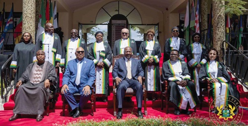 President John Dramani Mahama (seated middle) with current judges of the African Court
