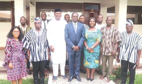Joseph Nikpe (3rd from left), Minister of Transport, with members of  the board of the Tema Shipyard and Drydock after the swearing in ceremony