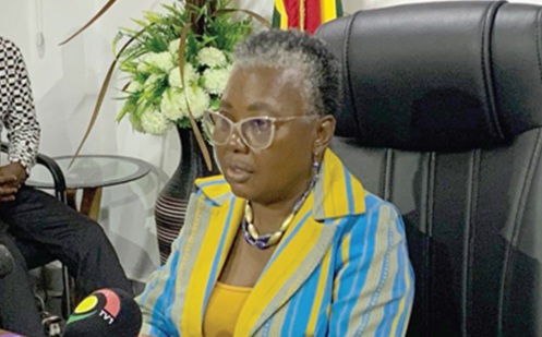 Emelia Arthur, Minister of Fisheries and Aquaculture, speaking to stakeholders of the fisheries sector during the meeting