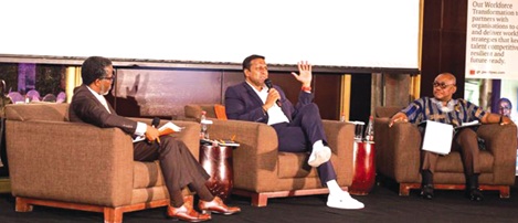 Dr George Smith-Graham (right), CEO, Fair Wages and Salaries Commission; Prof. Dayalan Govender (middle), Workforce Transformation Africa Leader for PwC South Africa, and David Tsey, Associate Director for Workforce Transformation, PwC Ghana, during the panel discussion
