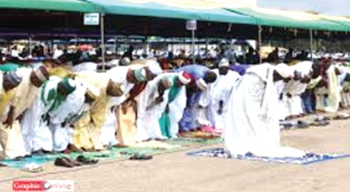 Muslims in prayer during the observance of the Ramadan
