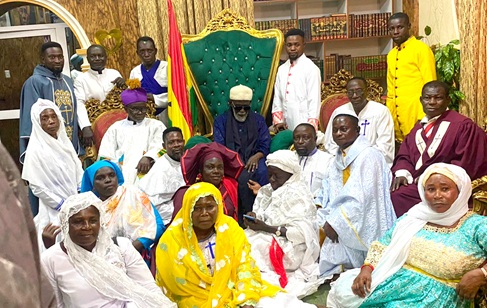 Sheikh Osman Nuhu Sharubutu (arrowed), National Chief Imam, with Senior Prophet Abraham Atuahene (seated left), life patron of the Prophets and Spiritual Churches Council in Kumasi, and other members of the council after the donation