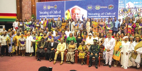 Prof. Naana Jane Opoku-Agyemang (seated 3rd from right), Vice-President, with Muntaka Mohammed-Mubarak (seated 3rd from left), Minister for the Interior, Kofi Okyere Darko (seated left), Director of Diaspora Affairs in the Office of the President, dignitaries and members of the African diaspora community after the event. Picture: CALEB VANDERPUYE