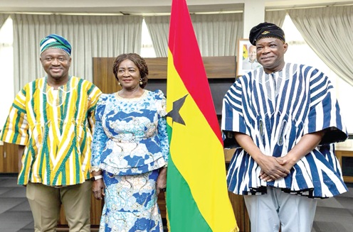 Prof. Naana Jane Opoku-Agyemang (middle), Vice-President;  Kwame Governs Agbodza (right), Minister of Roads and Highways, and Alhassan Sayibu Suhuyini (left), Deputy Minister of Roads and Highways