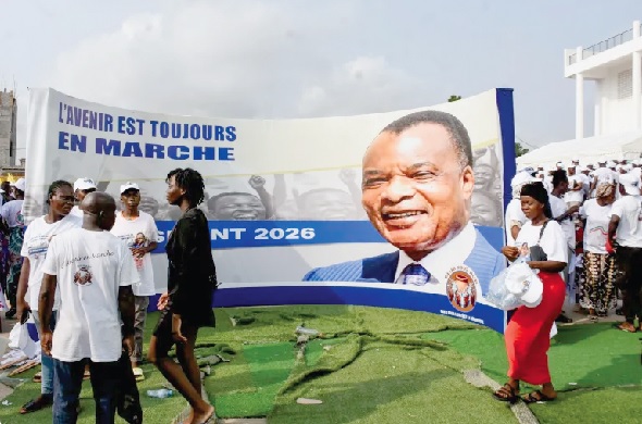Supporters of Nguesso, who is running for re-election, taking part in a campaign rally in Brazzaville before the  presidential election
