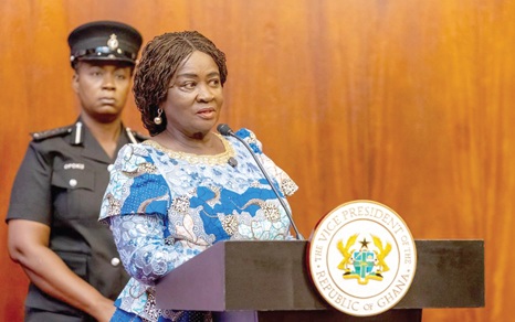Prof. Naana Jane Opoku-Agyemang (right), Vice-President, addressing participants in the ceremony
