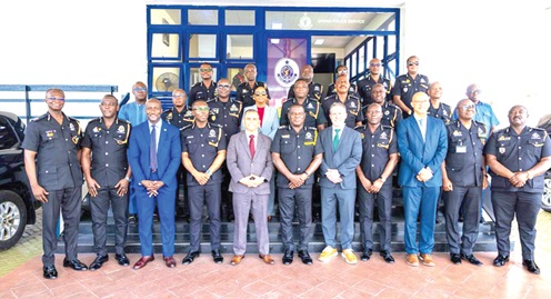 Christian Tetteh Yohuno (middle), Inspector-General of Police, and the Police Management Board with the NYPD delegation, led by Chief Roberto Rios (5th from left)