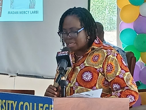 Mercy Larbi, a Deputy Commissioner of CHRAJ addressing the colloqium to mark International Women’s Day at King's University College, Accra