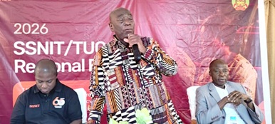 Joshua Ansah (middle),  Secretary General of TUC, addressing the forum. On his left is Kwesi Afreh Biney, Director General of SSNIT, and other dignitaries