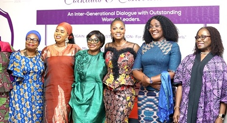 Penelope Mawulolo Jones-Mensah (3rd from right), Executive Director, 40 Roses Foundation, with Charlotte Osei (middle), CEO, Cyrus Group; Patience Baffoe-Bonnie (2nd from right), Director-General, Ghana Prisons Service; Dr Saajida  Shiraz (3rd from left), CEO, Students Loan Trust Fund, and Elsie Addo Awadzi (right), former Deputy Governor, Bank of Ghana, at the International Women’s day celebration. Picture: BENEDICT OBUOBI