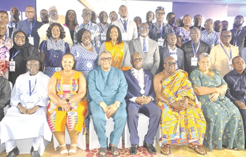 Augustus Goosie Tanoh (seated, 3rd from left), Presidential Advisor on the 24-Hour Economy and Accelerated Export Development, with some members of Ghana Institution of Engineers at the event in Ho
