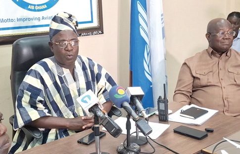 John Wumborti (left), Commissioner of the AIB Ghana, with Captain Paul Forjoe (right), Head of Investigations, who is leading the team to investigate the Tema aircraft crash