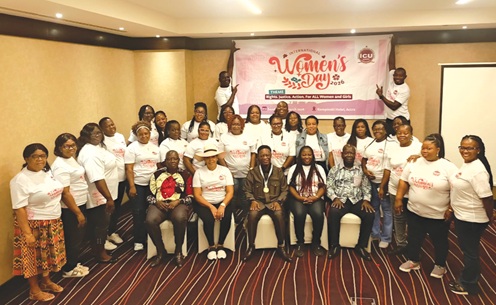 Esinam Poku, (seated 2nd from right), Head of the Gender and Youth Desk, ICU, with Morgan Ayawine (3rd from right), ICU General Secretary, and other participants