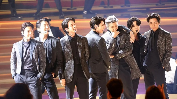 BTS - pictured onstage at the Grammys in 2022 - have not performed together in years
